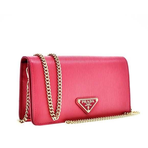 Prada Vitello Move Peonia Pink Leather Small Chain Wallet Crossbody - Picture 3 of 10